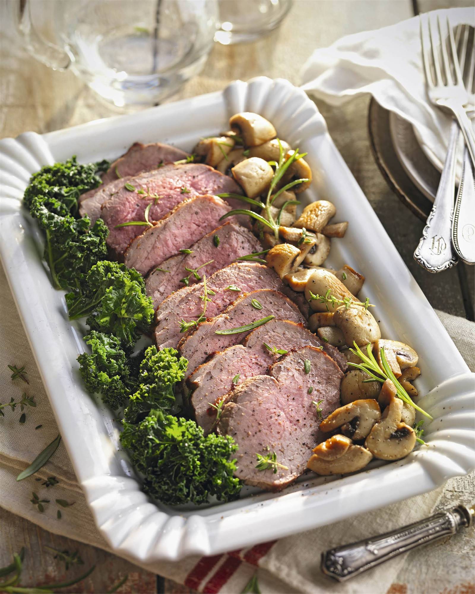roastbeef col kale champinones